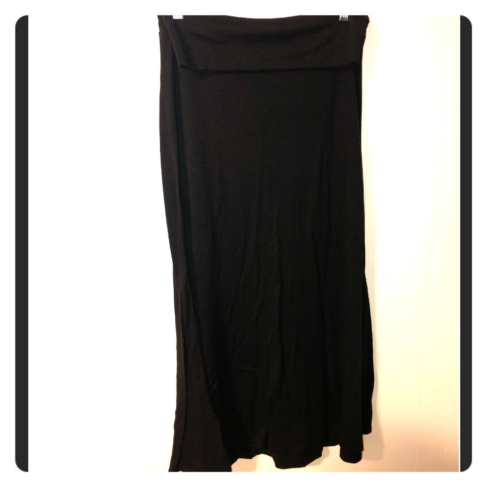 Fold over waistband black maxi skirt